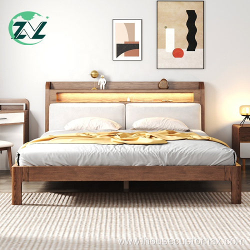 Solid Wood Bed With USB Charge Wood Bed